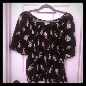 LOFT black floral flowy shirt
